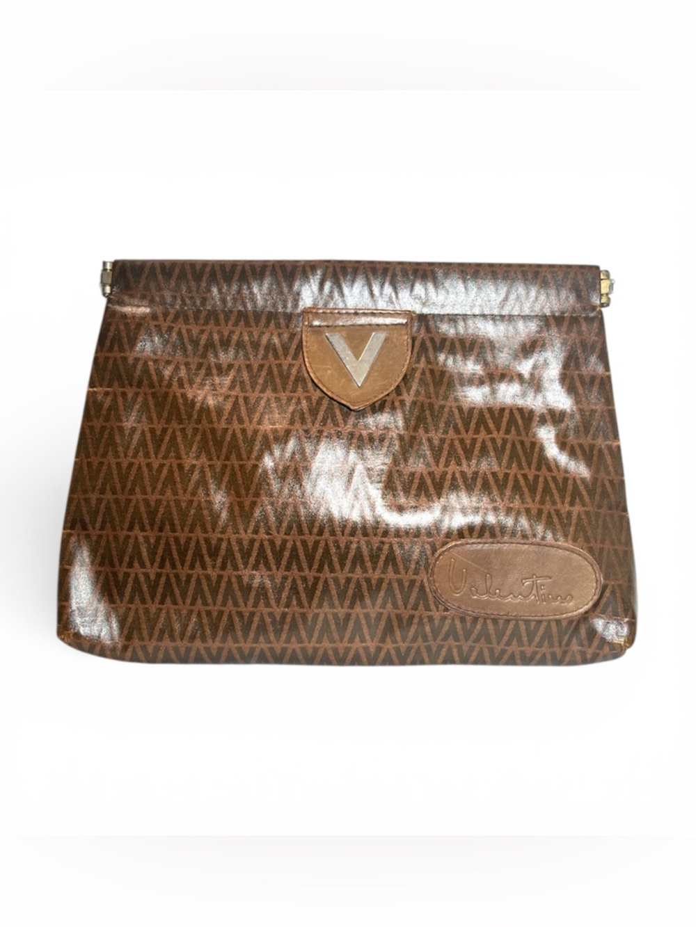 Mario Valentino Vintage Brown V Monogram Unisex Clutch Bag Italy